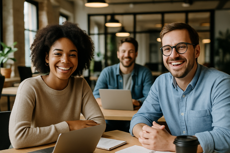 Happy Clients in a Coworking Office